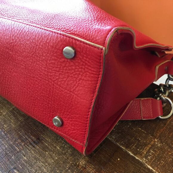 Charles Jourdan Red Pebbled Leather Large Shoulder Bag Purse Classic Vintage - Picture 10 of 12